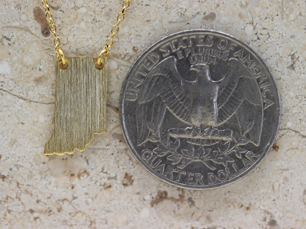 STG 18K Gold Plated Dainty Brushed Indiana State Pendant Necklace – Minimalist Midwest Pride Jewelry for Everyday Wear