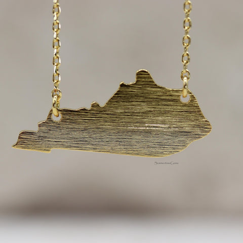 STG 18K Gold Plated Dainty Brushed Kentucky State Pendant Necklace – Minimalist KY Pride Jewelry