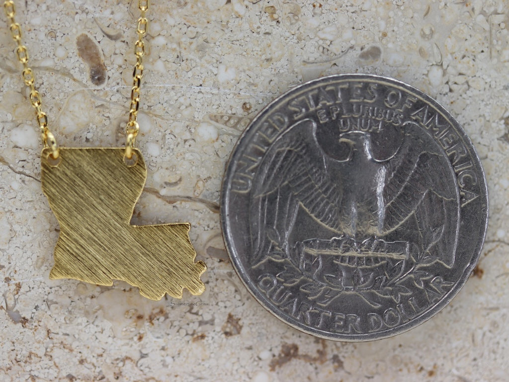 STG 18K Gold Plated Dainty Brushed Louisiana State Pendant Necklace – Minimalist State Pride Jewelry for Everyday Wear