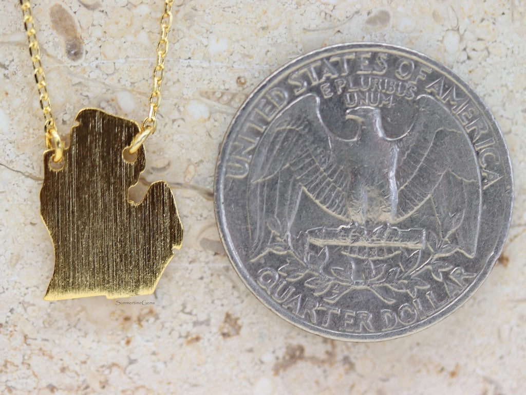 STG 18K Gold Plated Dainty Brushed Michigan State Pendant Necklace – Minimalist State Pride Jewelry