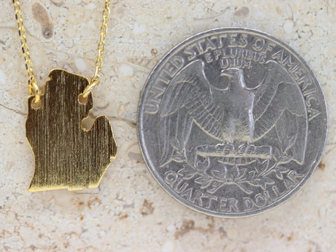 STG 18K Gold Plated Dainty Brushed Michigan State Pendant Necklace – Minimalist State Pride Jewelry