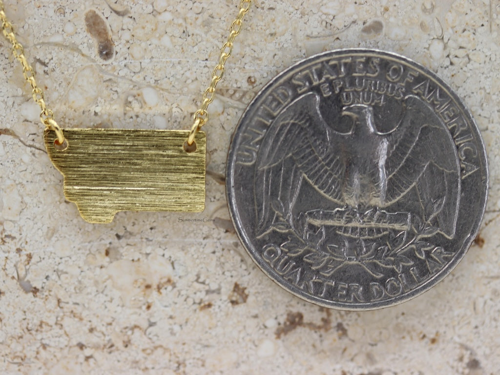 STG 18K Gold Plated Dainty Brushed Montana State Pendant Necklace – Minimalist State Pride Jewelry