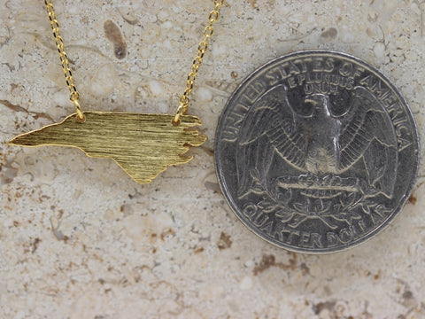 STG 18K Gold Plated Brushed North Carolina State Pendant Necklace – Minimalist State Pride Jewelry