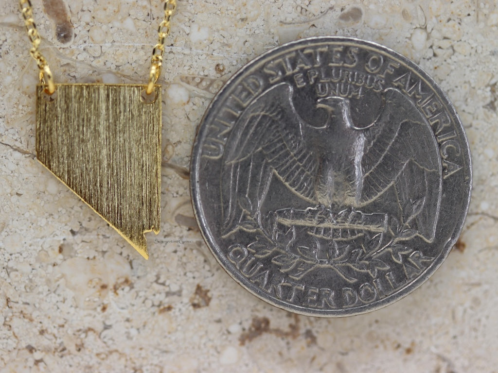 STG 18K Gold Plated Dainty Brushed Nevada State Pendant Necklace – Minimalist Home State Jewelry for Everyday Wear
