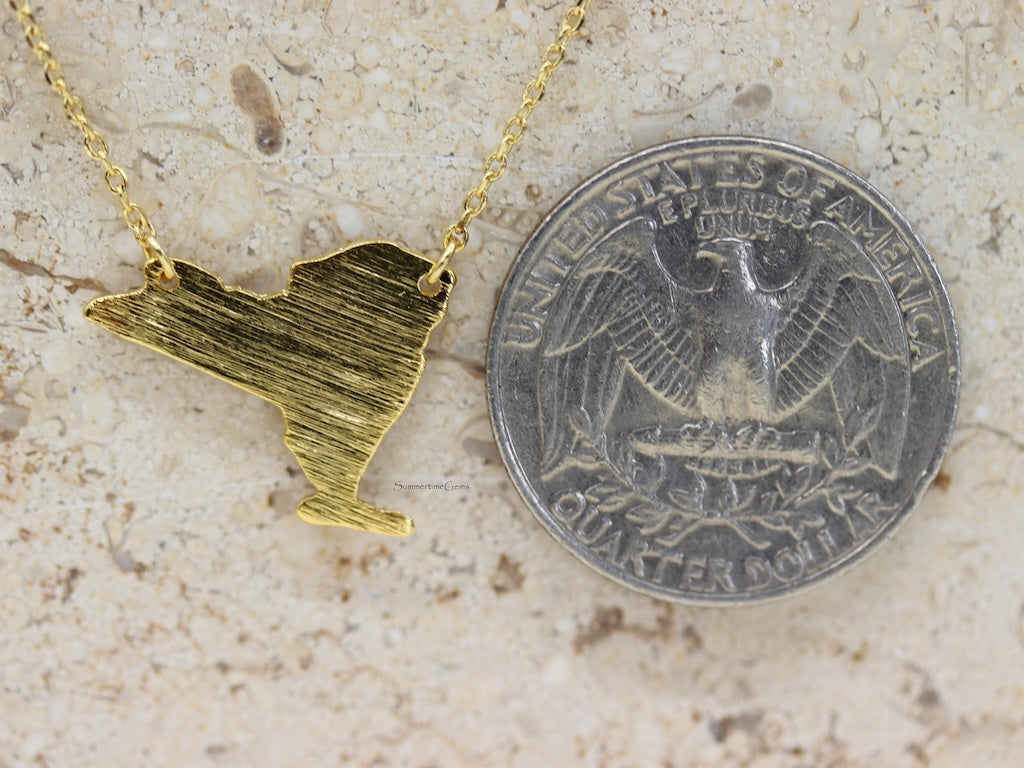 STG 18K Gold Plated Dainty Brushed New York State Pendant Necklace – Minimalist City and State Pride Jewelry for Everyday Wear