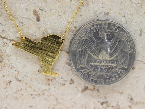 STG 18K Gold Plated Dainty Brushed New York State Pendant Necklace – Minimalist City and State Pride Jewelry for Everyday Wear