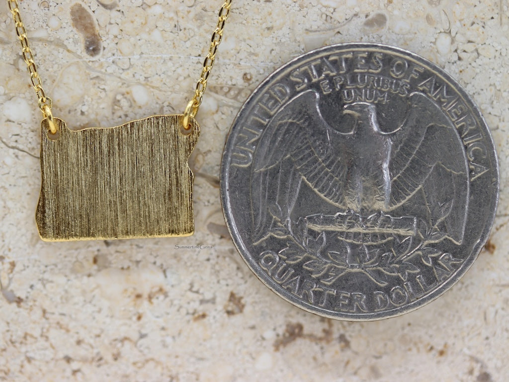 STG 18K Gold Plated Dainty Brushed Oregon State Pendant Necklace – Minimalist State Pride Jewelry for Adventure Lovers
