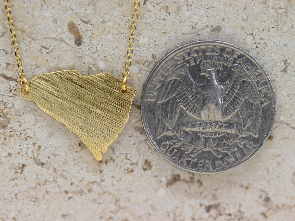 STG 18K Gold Plated Dainty Brushed South Carolina State Pendant Necklace – Minimalist State Pride Jewelry