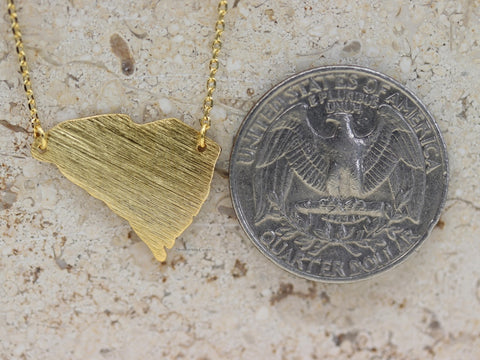 STG 18K Gold Plated Dainty Brushed South Carolina State Pendant Necklace – Minimalist State Pride Jewelry