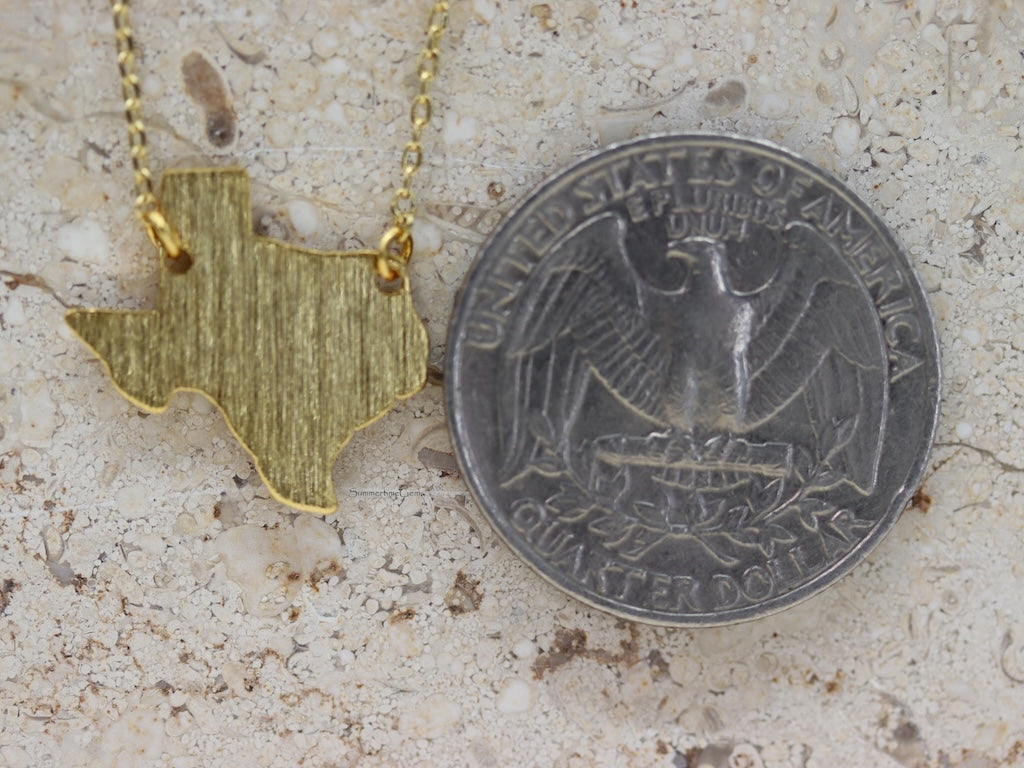 STG 18K Gold Plated Dainty Brushed Texas State Pendant Necklace – Minimalist Southern Pride Jewelry