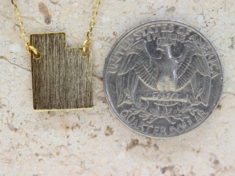 STG 18K Gold Plated Dainty Brushed Utah State Pendant Necklace – Minimalist State Pride Jewelry for Everyday Wear