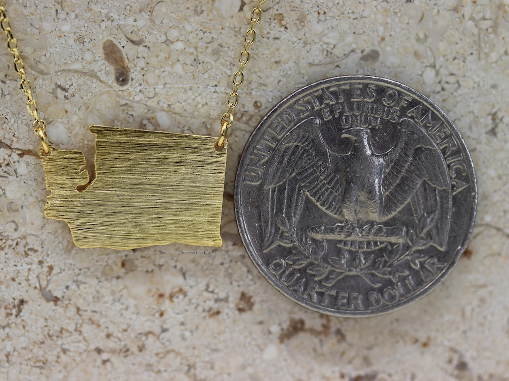 STG 18K Gold Plated Dainty Brushed Washington State Pendant Necklace – Minimalist State Pride Jewelry