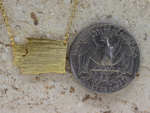 STG 18K Gold Plated Dainty Brushed Washington State Pendant Necklace – Minimalist State Pride Jewelry