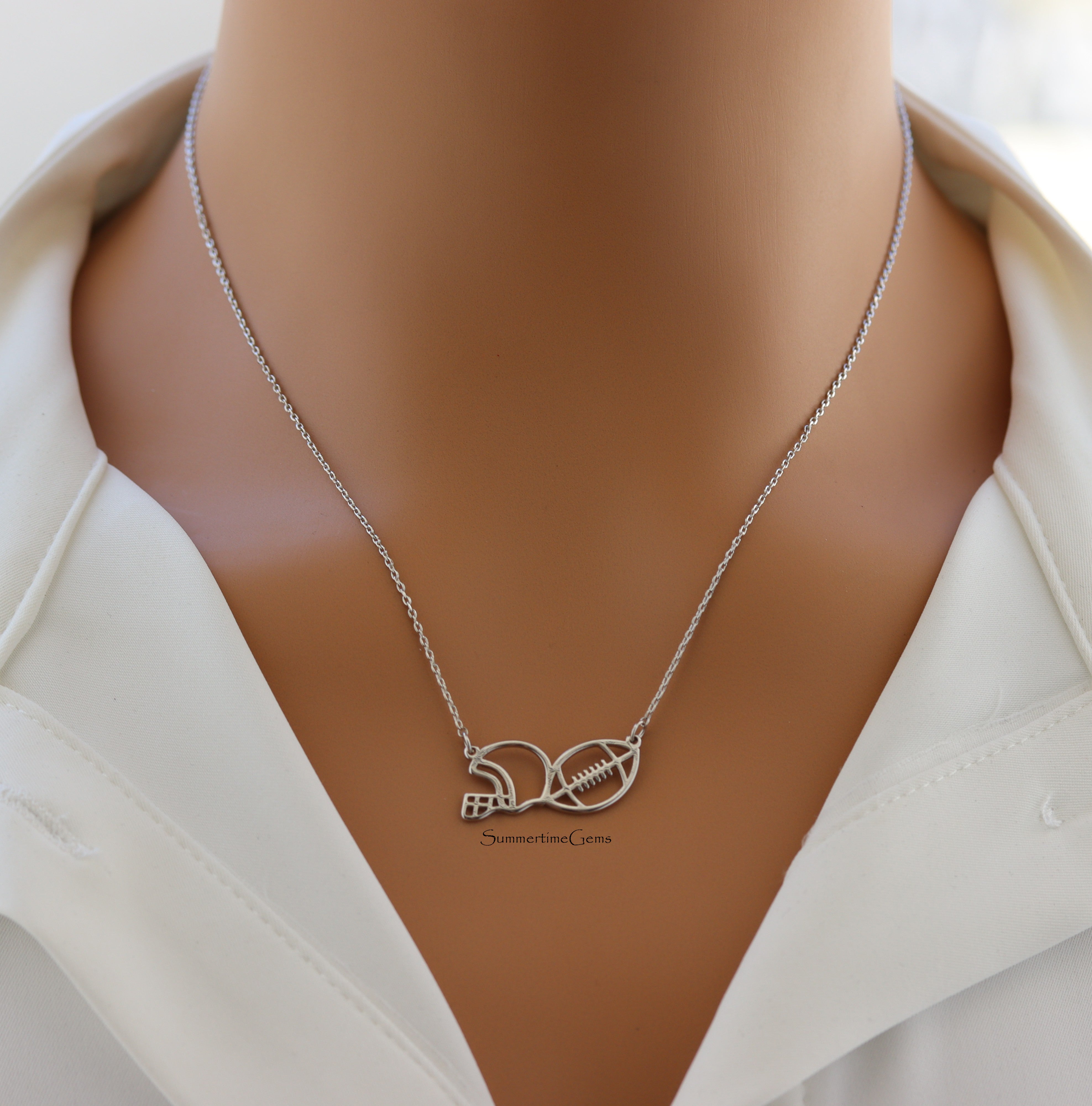 STG 18K Gold Plated Football Helmet and Ball Pendant Necklace – Sporty Jewelry for Football Fans and Players