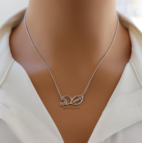 STG 18K Gold Plated Football Helmet and Ball Pendant Necklace – Sporty Jewelry for Football Fans and Players