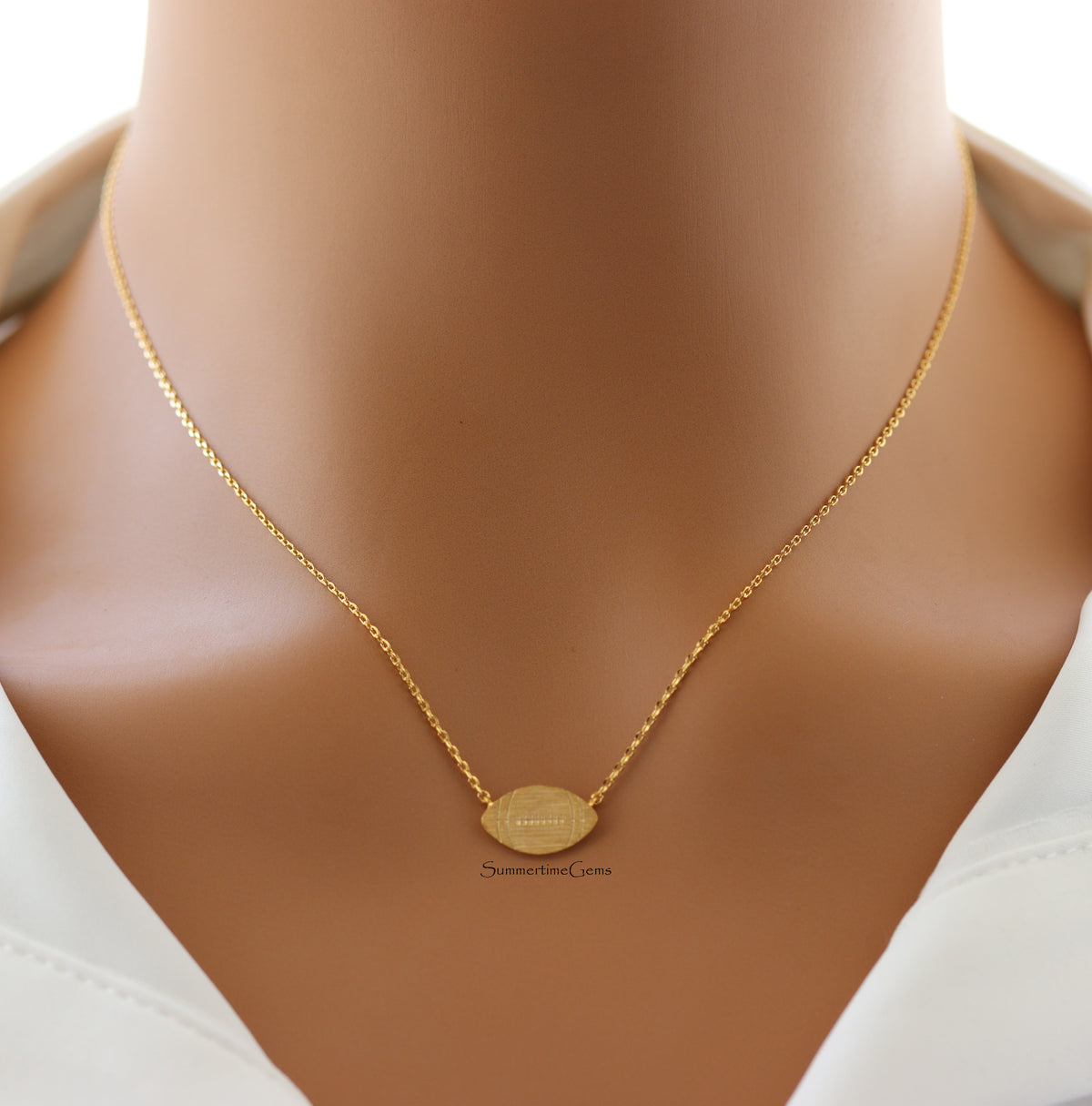 STG 18K Gold Plated Football Pendant Necklace – Sporty Jewelry Gift for Football Fans and Players