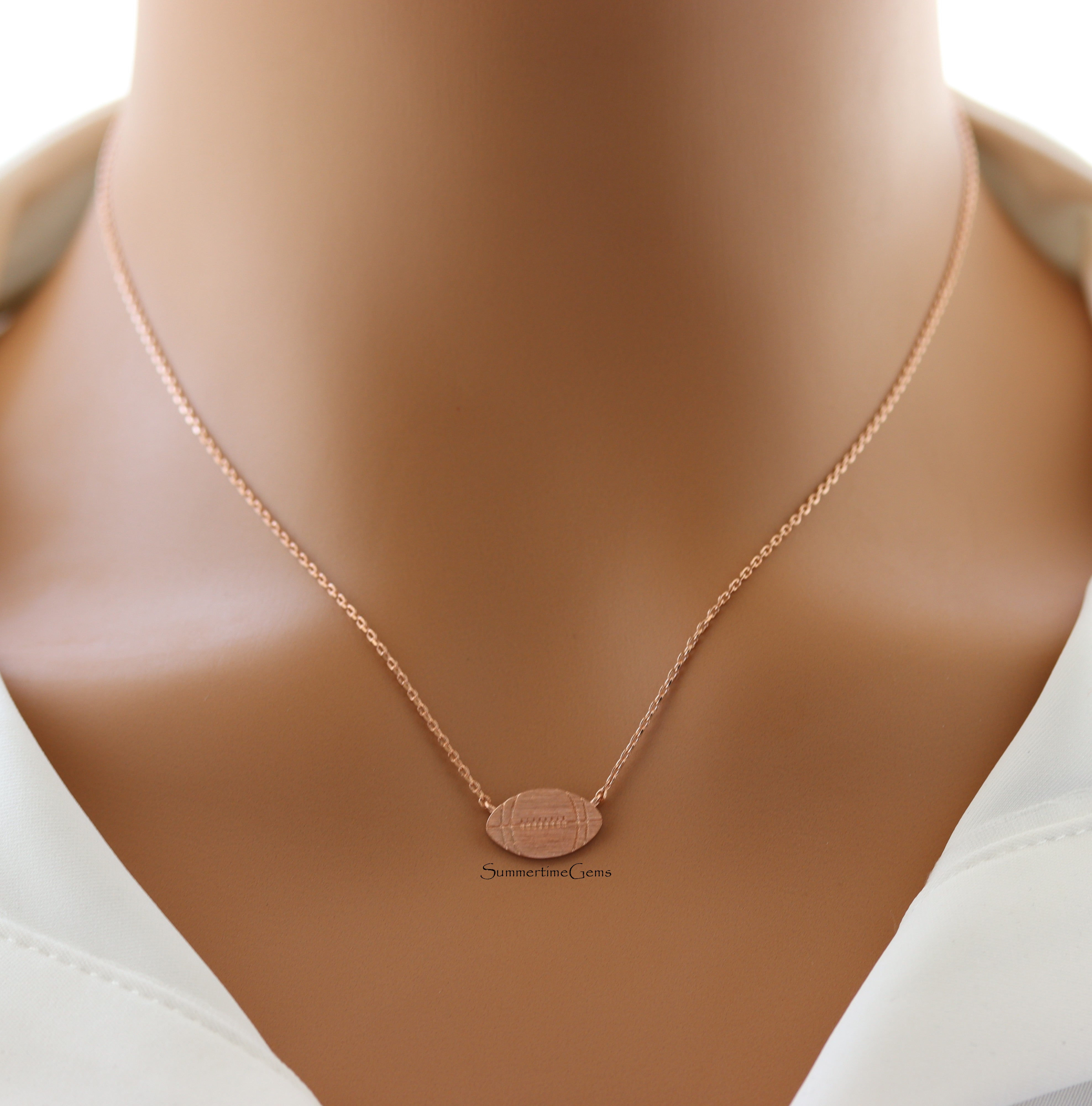 STG 18K Gold Plated Football Pendant Necklace – Sporty Jewelry Gift for Football Fans and Players