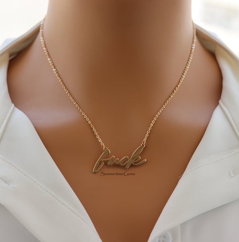 STG 18K Gold Plated Handwritten Fuck Pendant Necklace