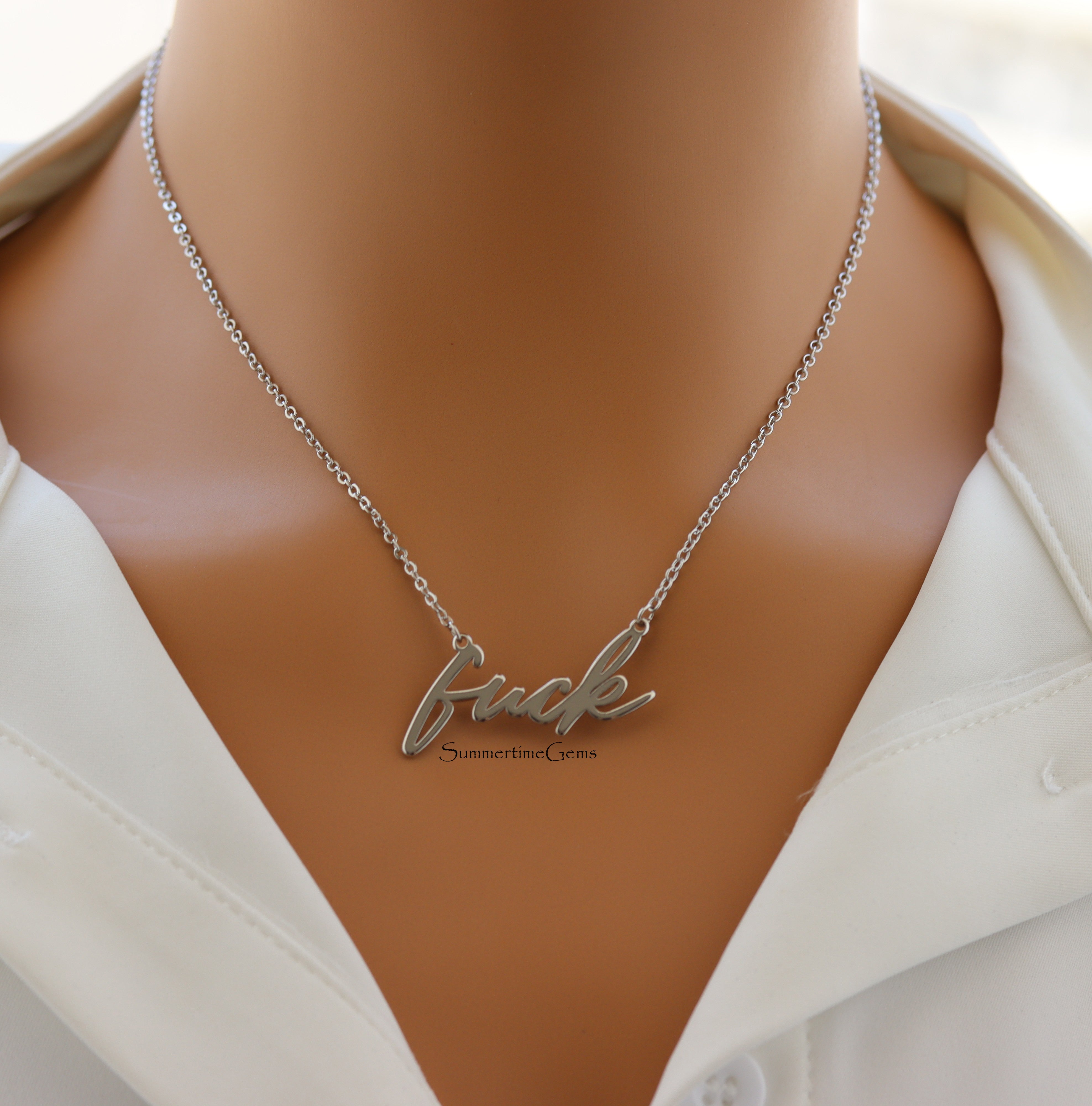 STG 18K Gold Plated Handwritten Fuck Pendant Necklace