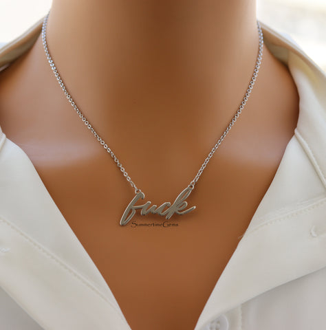 STG 18K Gold Plated Handwritten Fuck Pendant Necklace