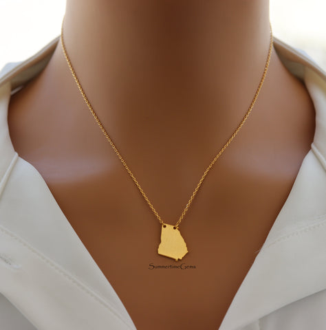 STG 18K Gold Plated Dainty Brushed Georgia State Pendant Necklace – Minimalist Southern Pride Jewelry