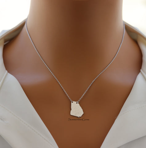 STG 18K Gold Plated Dainty Brushed Georgia State Pendant Necklace – Minimalist Southern Pride Jewelry
