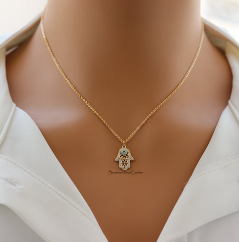 STG 18K Gold Plated Pavé Hamsa Hand Pendant Necklace – Sparkly Protection & Good Luck Jewelry