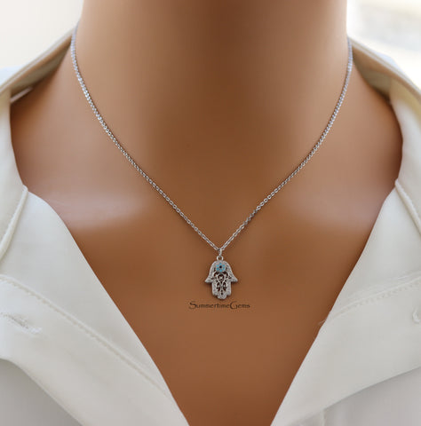 STG 18K Gold Plated Pavé Hamsa Hand Pendant Necklace – Sparkly Protection & Good Luck Jewelry