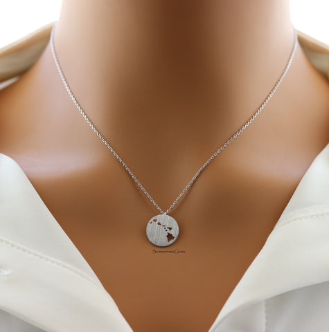 STG 18K Gold Plated Brushed Hawaii Cutout Circle Pendant Necklace – Island-Inspired Minimalist Jewelry