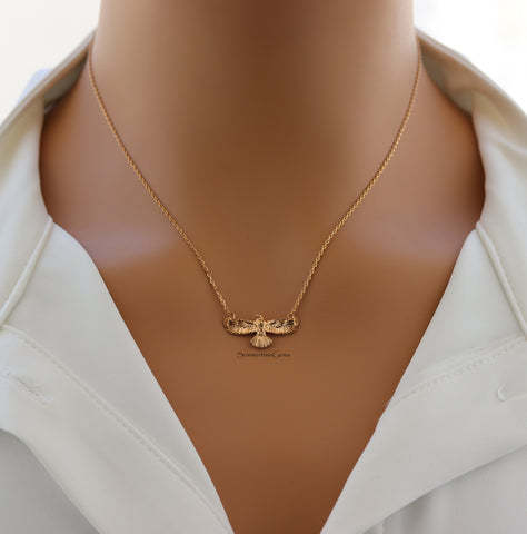 STG 18K Gold Plated Dainty Hawk Pendant Necklace – Symbolic Bird Jewelry for Strength, Vision & Freedom