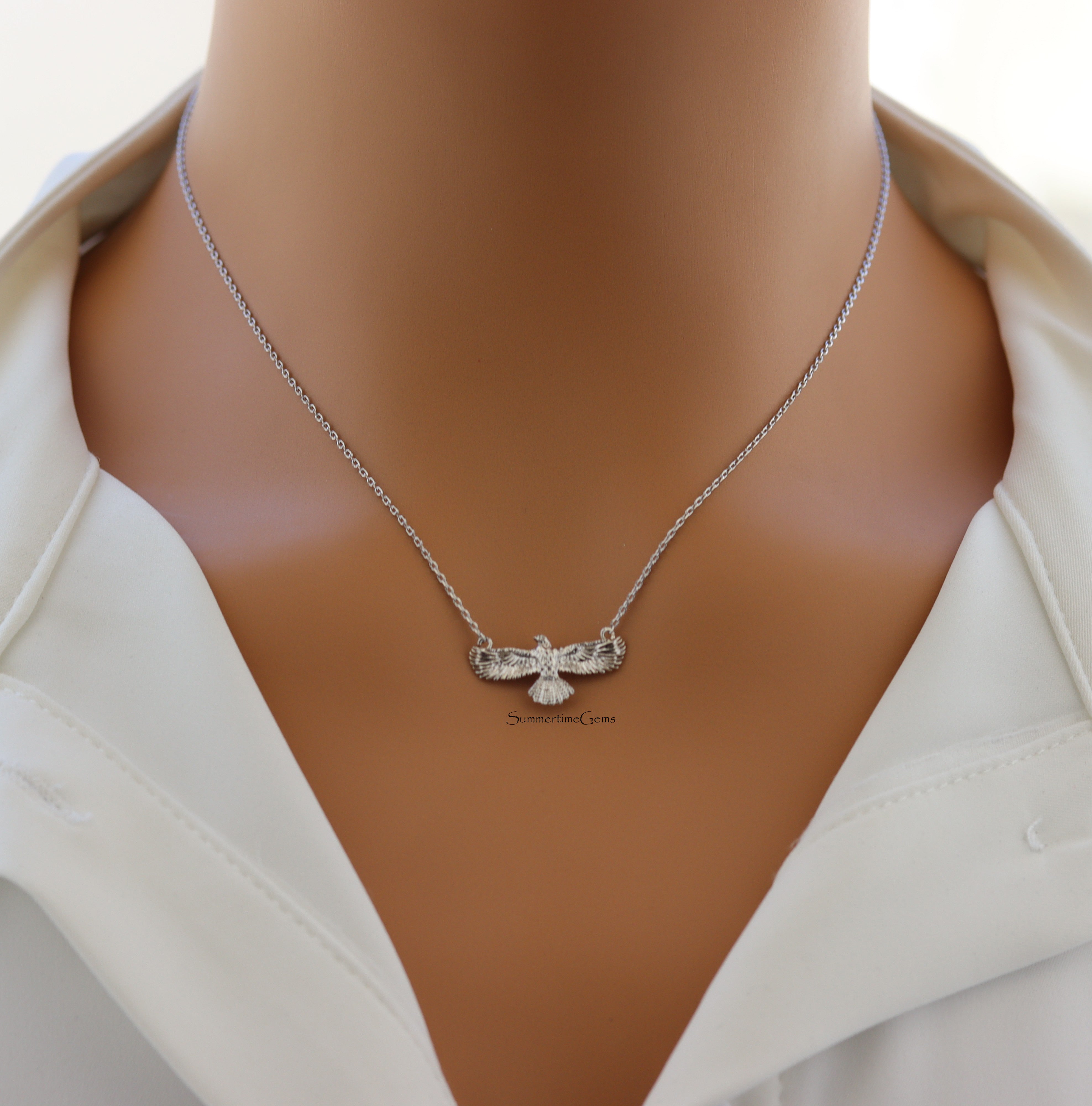 STG 18K Gold Plated Dainty Hawk Pendant Necklace – Symbolic Bird Jewelry for Strength, Vision & Freedom