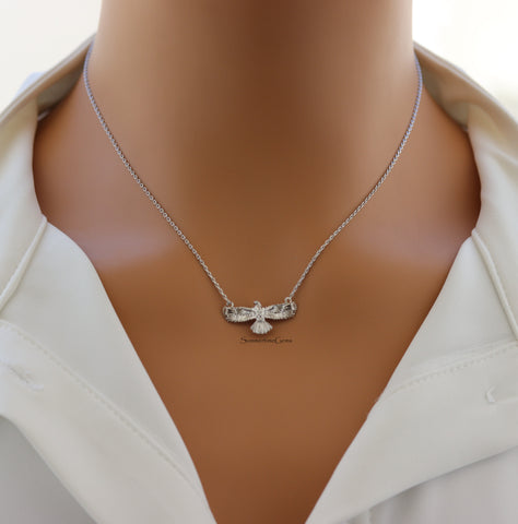 STG 18K Gold Plated Dainty Hawk Pendant Necklace – Symbolic Bird Jewelry for Strength, Vision & Freedom