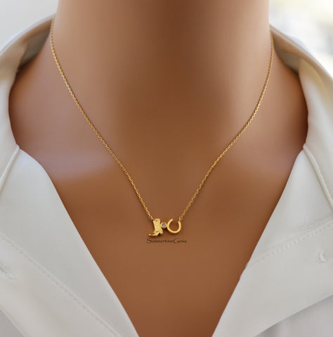 STG 18K Gold Plated Western Cowboy Boots and Horseshoe Pendant Necklace – Country Chic Jewelry for Rodeo & Western Lovers