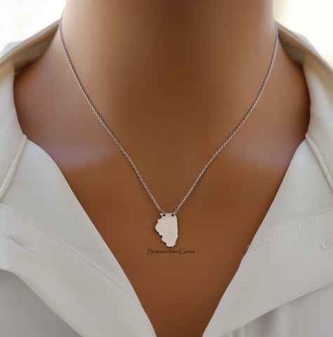 STG 18K Gold Plated Dainty Brushed Illinois State Pendant Necklace – Minimalist Home State Jewelry for Everyday Wear