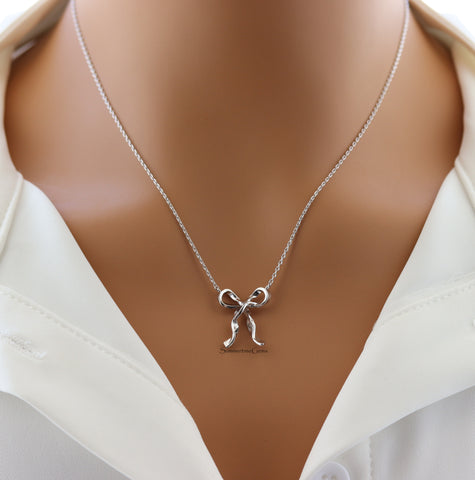 STG 18K Gold Plated Dainty Long Ribbon Bow Pendant Necklace – Elegant Feminine Jewelry for Everyday Charm
