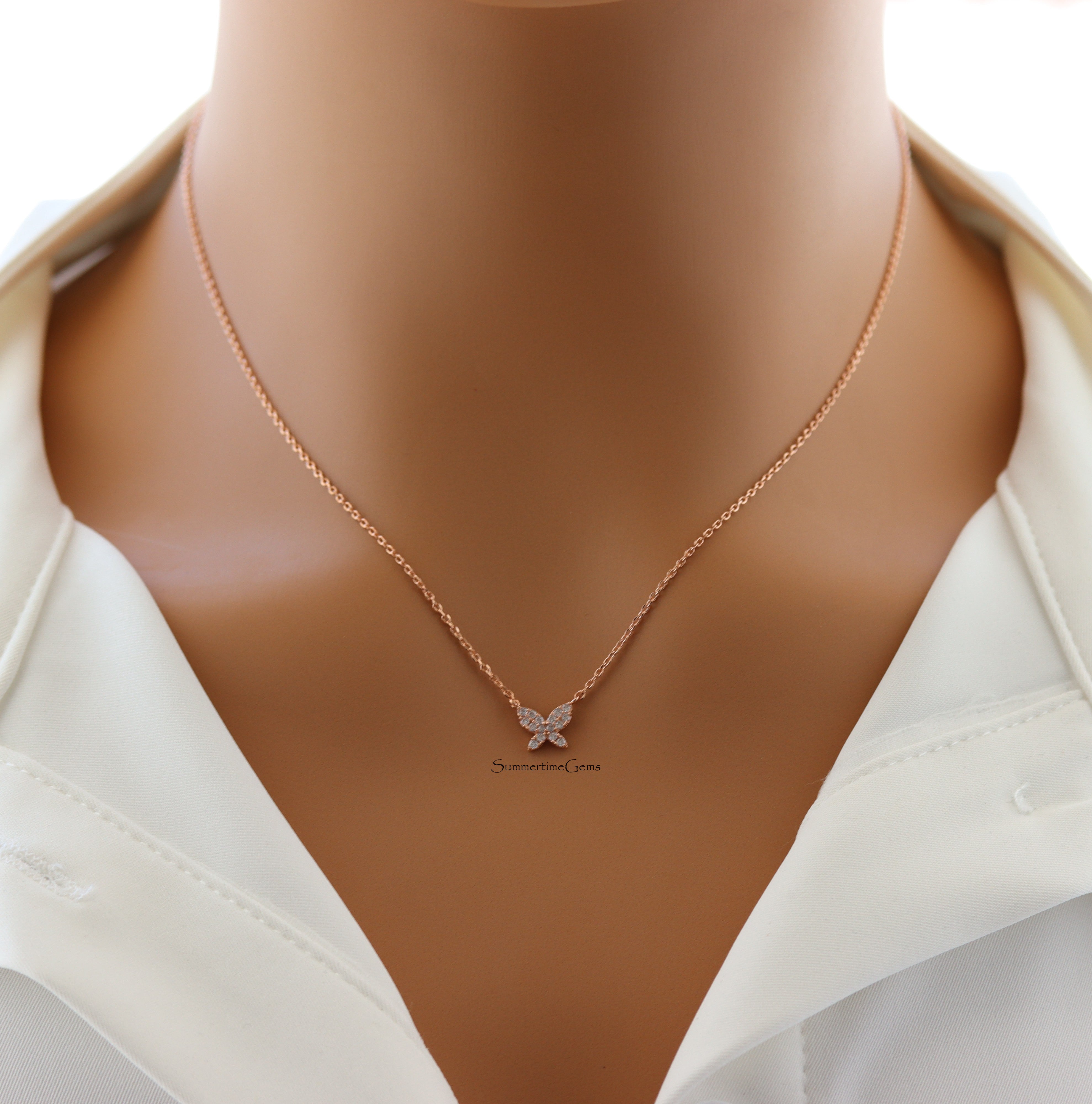 STG 18K Gold Plated Dainty Gemmed Butterfly Necklace – Sparkly Nature-Inspired Jewelry for Transformation & Beauty