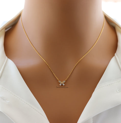 STG 18K Gold Dipped Dainty Rhinestone Pave Mini Butterfly Charm Necklace