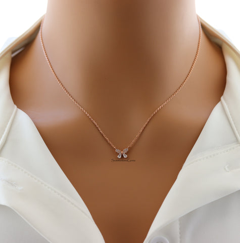 STG 18K Gold Dipped Dainty Rhinestone Pave Mini Butterfly Charm Necklace