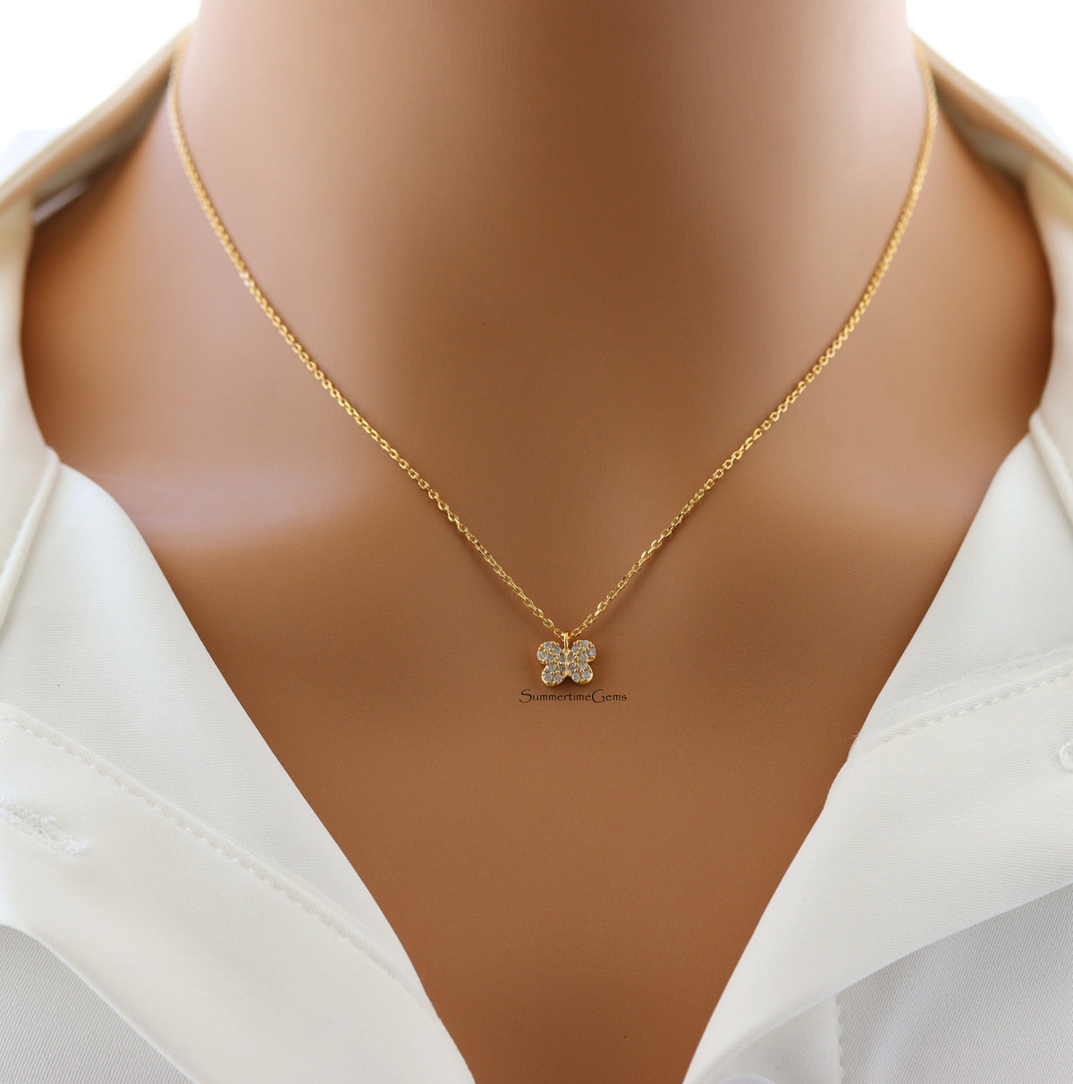 STG 18K Gold Plated Dainty Gemmed Butterfly Necklace – Sparkly Minimalist Jewelry for Nature Lovers
