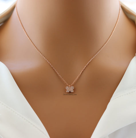 STG 18K Gold Plated Dainty Gemmed Butterfly Necklace – Sparkly Minimalist Jewelry for Nature Lovers
