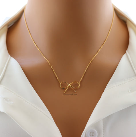 STG 18K Gold Plated Dainty Bow Tie Pendant Necklace – Elegant and Feminine Jewelry Gift