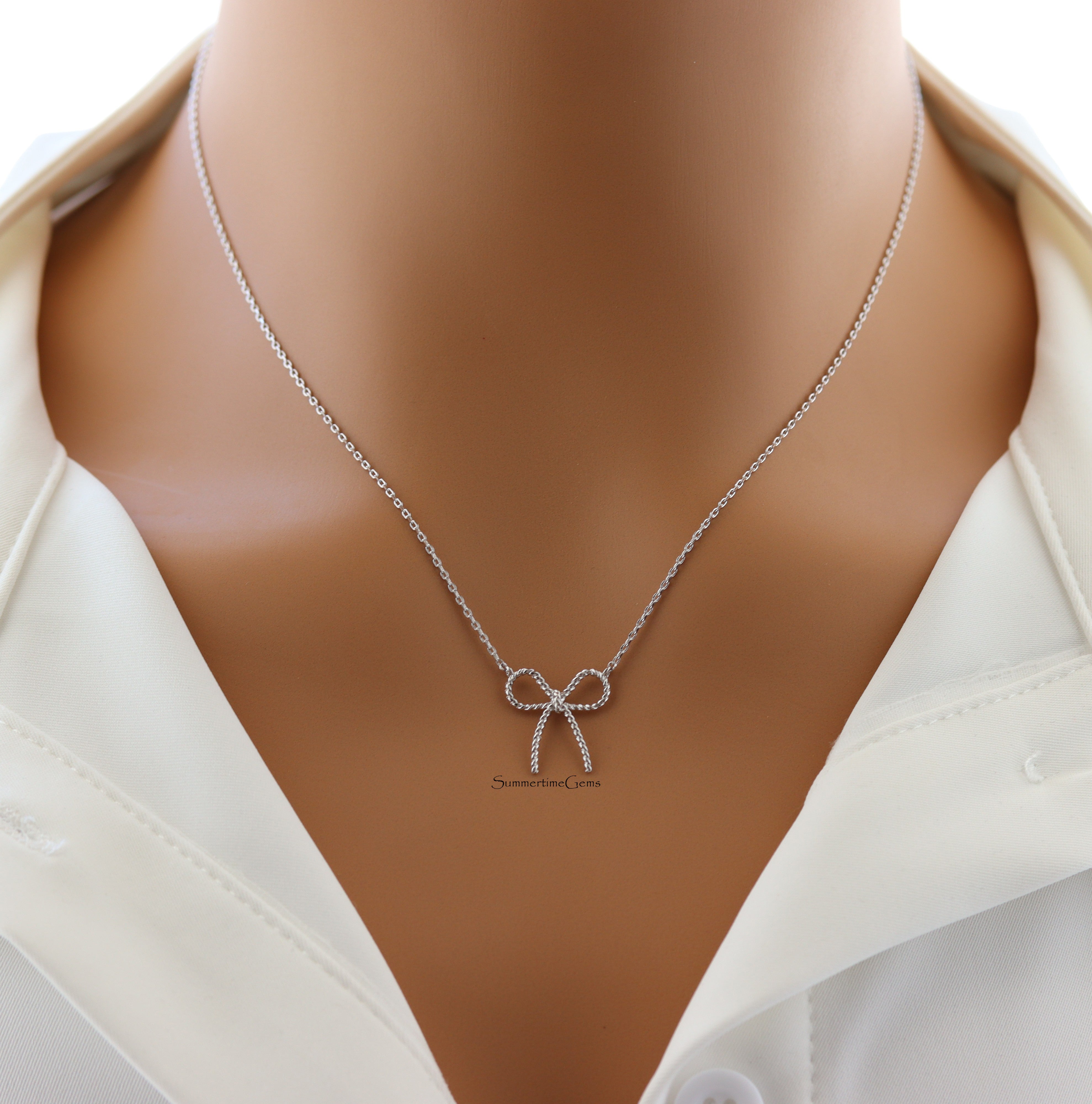 STG 18K Gold Plated Dainty Textured Ribbon Bow Pendant Necklace – Elegant & Feminine Jewelry Gift