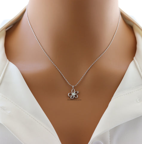 STG 18K Gold Plated Dainty Opal Cutout Flower Pendant Necklace – Elegant Nature-Inspired Jewelry