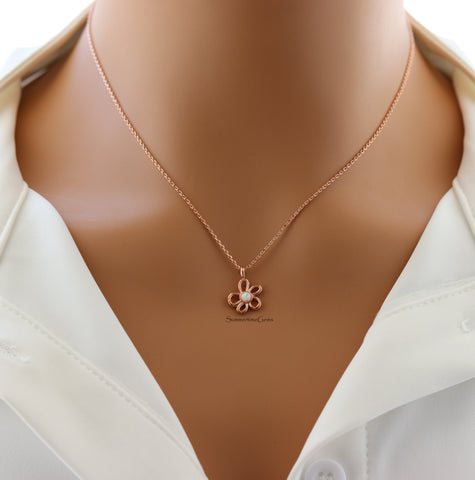 STG 18K Gold Plated Dainty Opal Cutout Flower Pendant Necklace – Elegant Nature-Inspired Jewelry