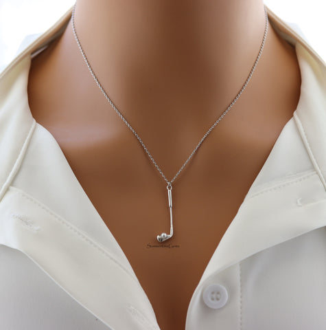 STG 18K Gold Plated Golf Club with Pearl Pendant Necklace – Elegant Sports-Inspired Jewelry for Golf Lovers