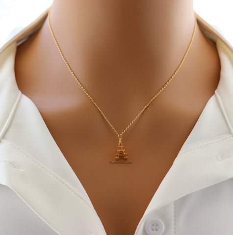 STG 18K Gold Plated Dainty 3D Eiffel Tower Pendant Necklace – Paris-Inspired Jewelry for Dreamers and Travelers