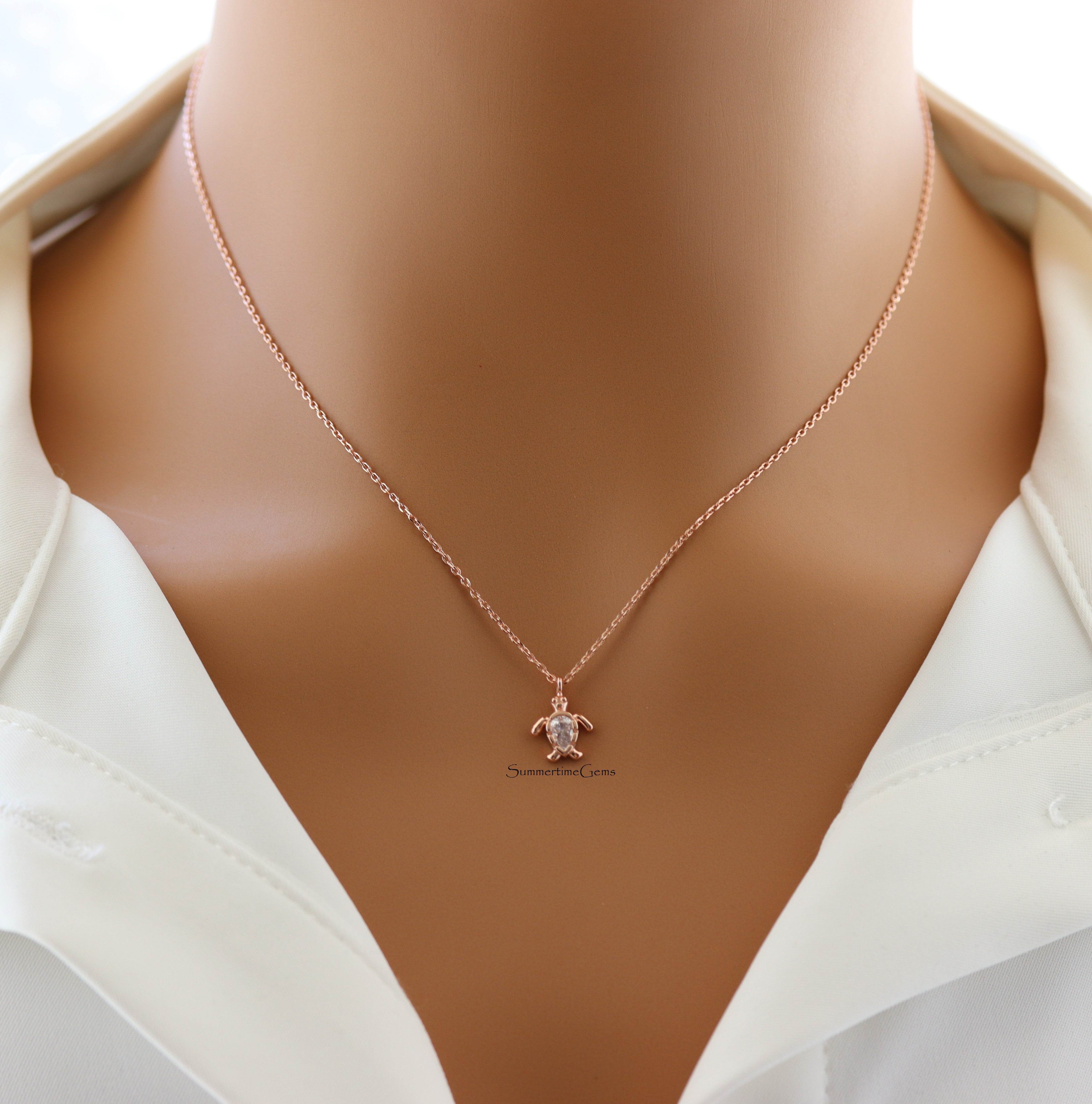 STG 18K Gold Plated Dainty CZ Turtle Pendant Necklace – Sparkly Ocean-Inspired Jewelry Gift
