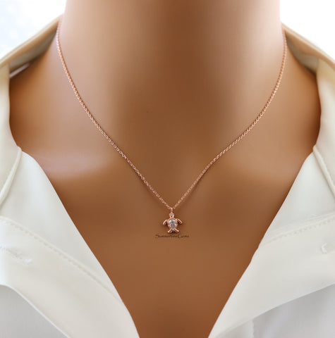 STG 18K Gold Plated Dainty CZ Turtle Pendant Necklace – Sparkly Ocean-Inspired Jewelry Gift