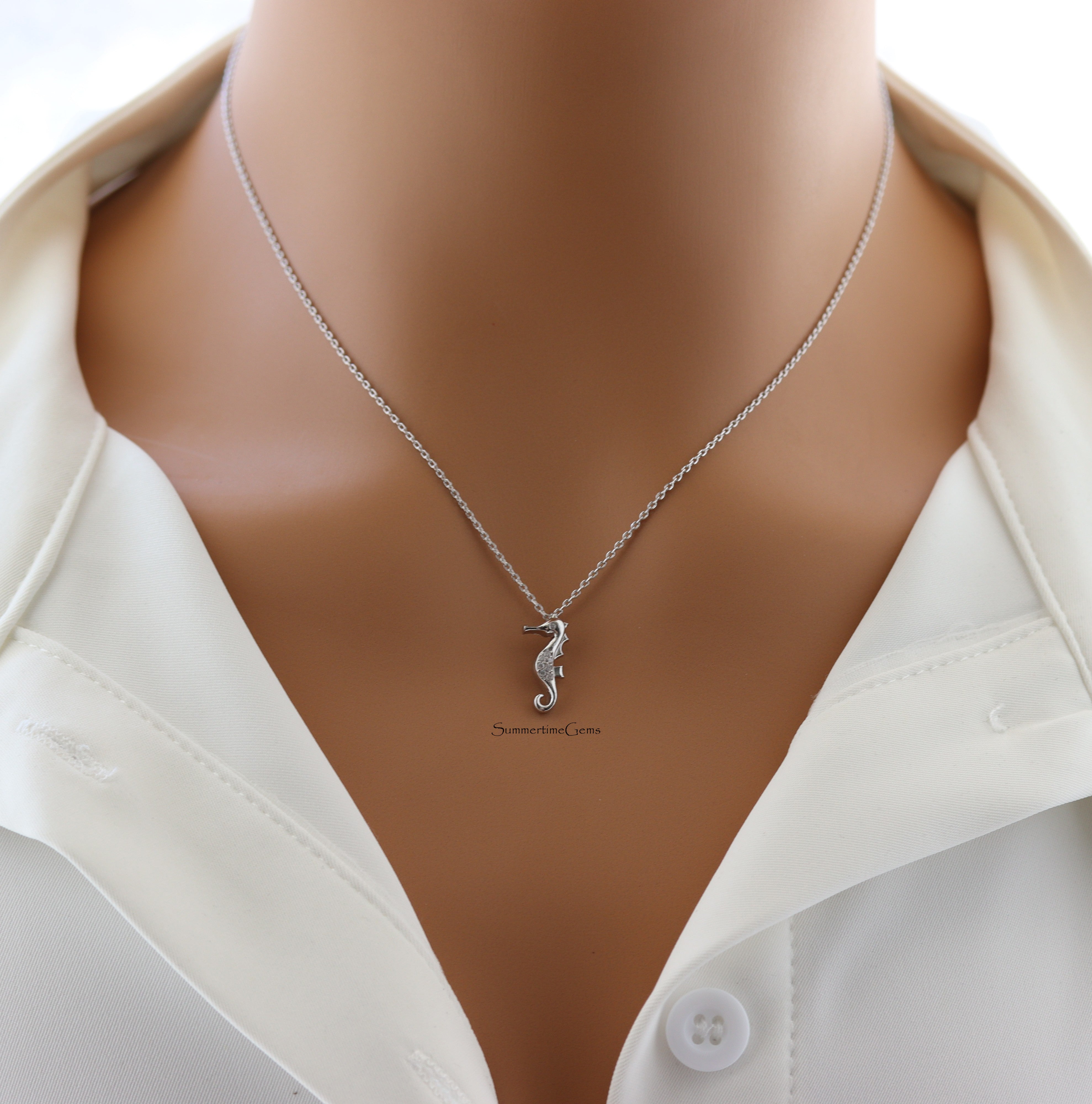 STG 18K Gold Plated Mini Seahorse CZ Pendant Necklace – Dainty Ocean-Inspired Jewelry for Beach Lovers & Trendsetters