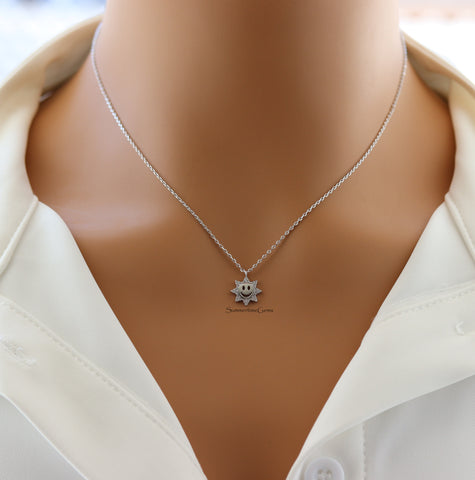 STG 18K Gold Plated Sparkly Pave CZ Smiley Sun Pendant Necklace – Dainty Positive Energy Jewelry for Everyday Joy